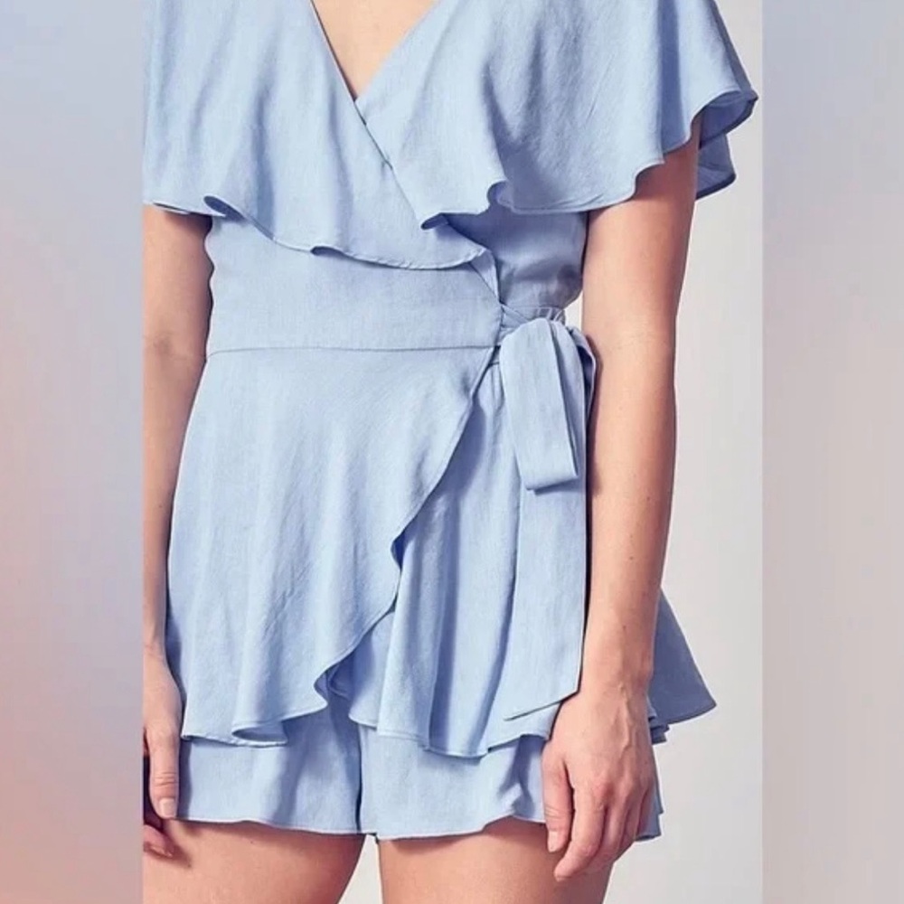 DO+BE Blue Ruffle Wrap Jumpsuit